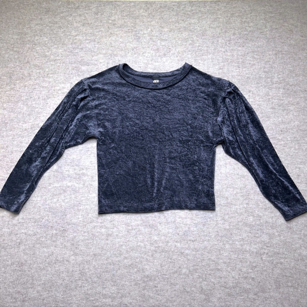 We The Free Crushed Velvet Top XS Long Sleeve Gray Casual Shirt EUC - Picture 2 of 7